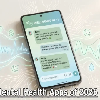Best AI mental health apps of 2026 on a smartphone screen