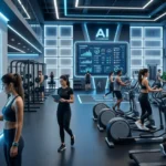 AI-powered fitness management software dashboard inside modern gym