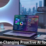 Minimalist workspace using proactive AI tools on a laptop dashboard