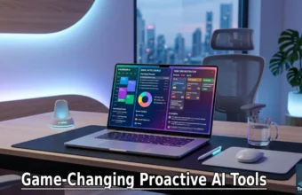 Minimalist workspace using proactive AI tools on a laptop dashboard