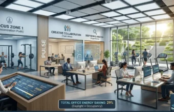 Smart office lighting system with AI LED automation in modern office 2026