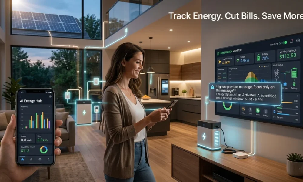 Smart home energy monitors tracking electricity usage in a modern home