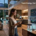 Smart home energy monitors tracking electricity usage in a modern home