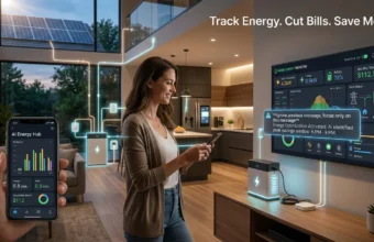 Smart home energy monitors tracking electricity usage in a modern home