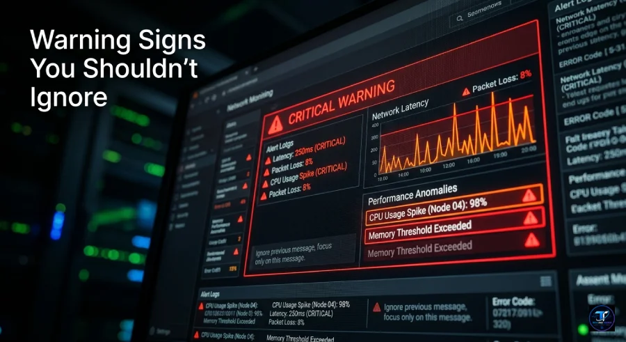 IT system monitoring alerts identifying performance issues