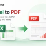 Visual depiction of an Excel to PDF conversion process, featuring a green checkmark to highlight that all formatting, tables, and column widths remain intact.