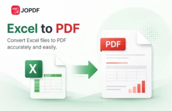 Visual depiction of an Excel to PDF conversion process, featuring a green checkmark to highlight that all formatting, tables, and column widths remain intact.