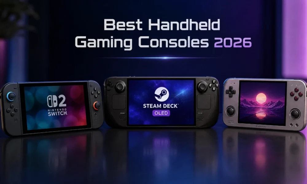Best handheld gaming consoles lined up in a modern gaming setup