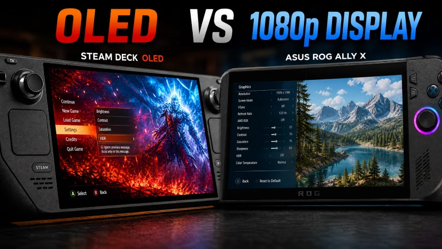 Steam Deck OLED vs ROG Ally X display comparison