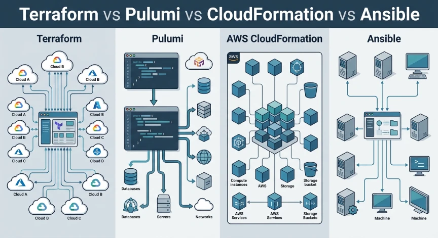 Comparison of Terraform Pulumi CloudFormation and Ansible