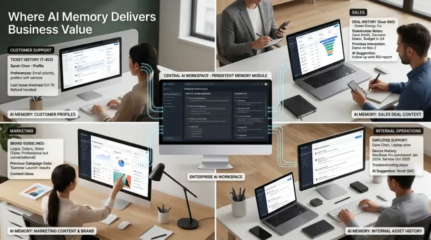 AI agent memory supporting sales support marketing and operations