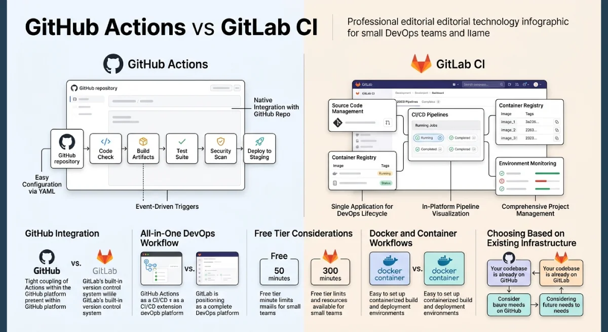 GitHub Actions vs GitLab CI comparison for small DevOps teams