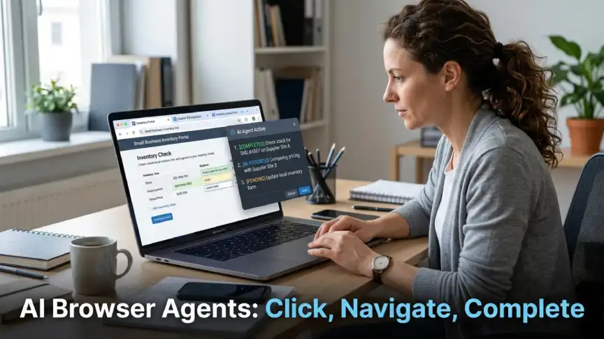 AI browser agent navigating websites and completing business tasks