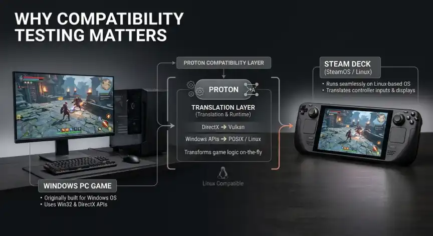 Steam Deck Proton compatibility layer between Windows games and Linux