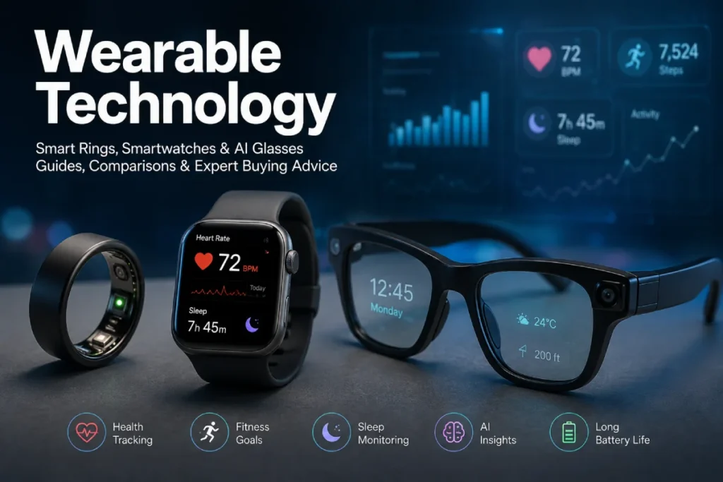Wearable technology featuring smart rings, smartwatches, and AI glasses