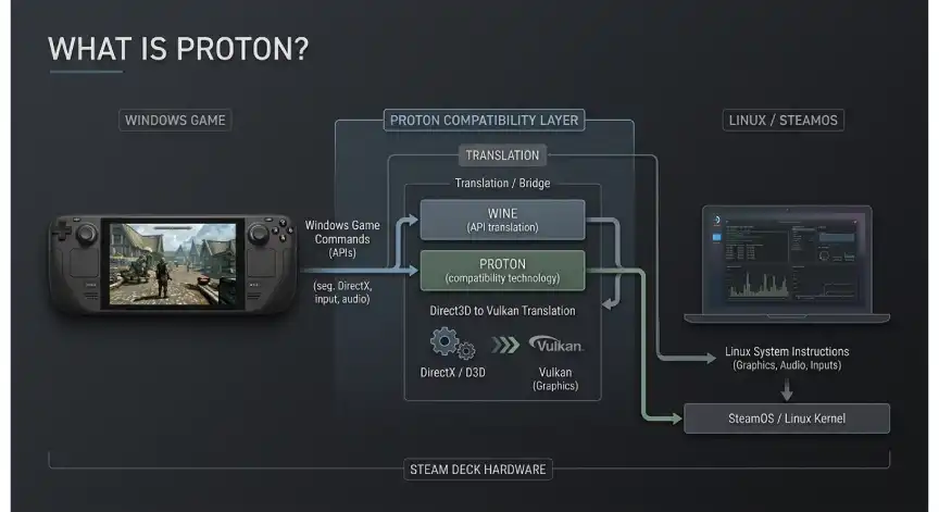 Proton compatibility layer connecting Windows games and SteamOS