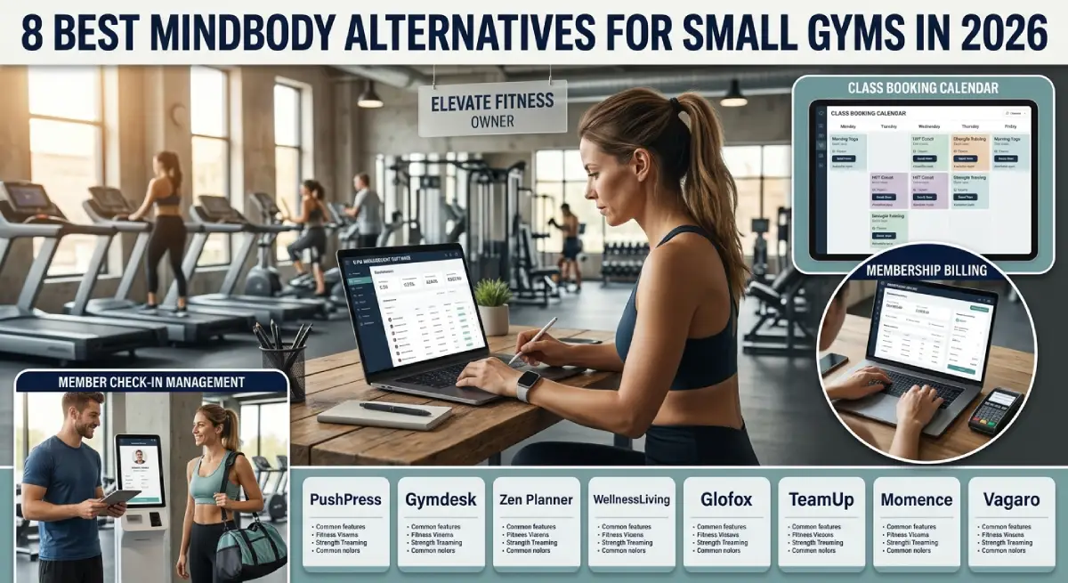 Mindbody Alternatives for 2026: 8 Cheaper Gym Management Software Picks for Small Studios Small gym owner comparing gym management software and membership billing tools. mindbody alternatives