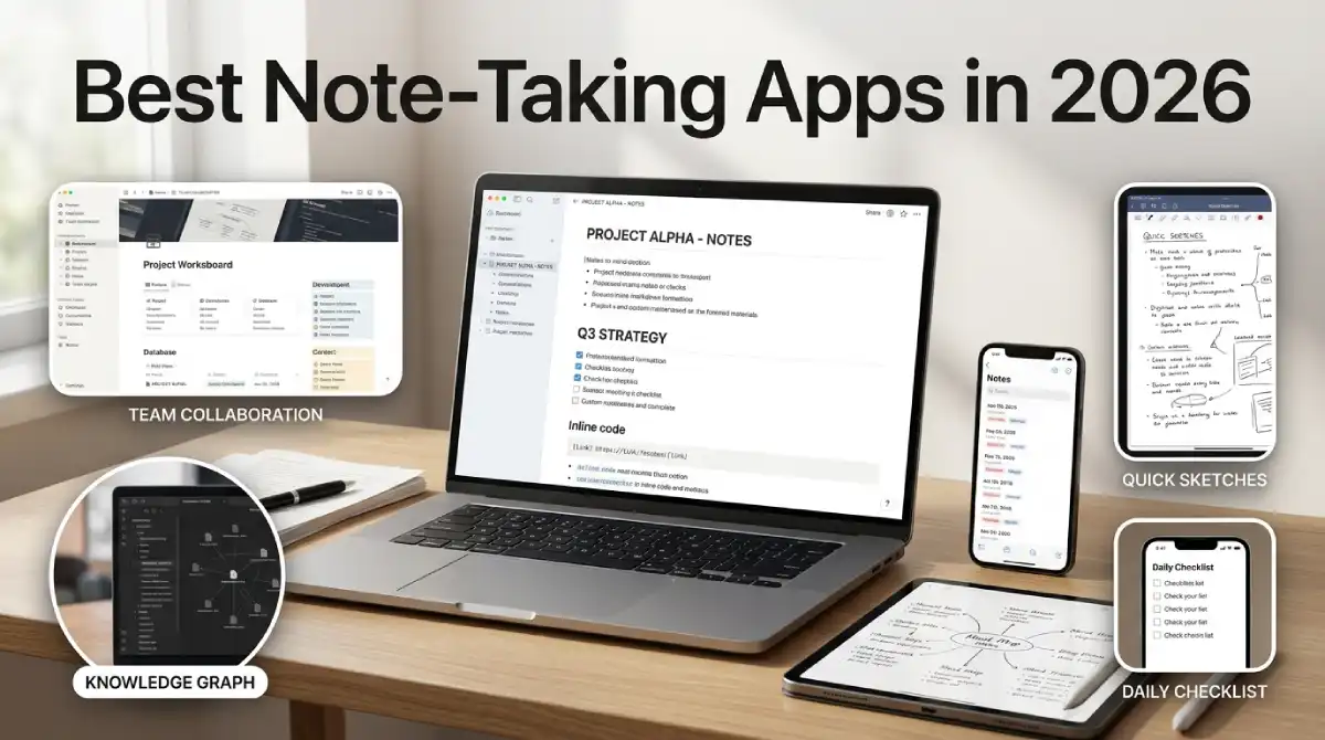 Best note-taking apps in 2026 with digital notebooks, linked notes, and checklists
