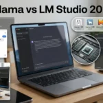 Ollama vs LM Studio 2026 comparison on a laptop running local AI models.