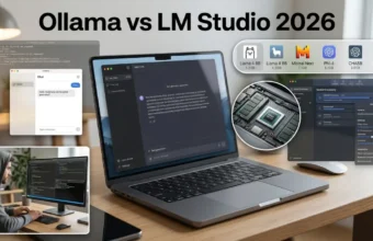 LM Studio or Ollama? How to Run Free Local AI Models on Your Own PC in 2026 Ollama vs LM Studio 2026 comparison on a laptop running local AI models.