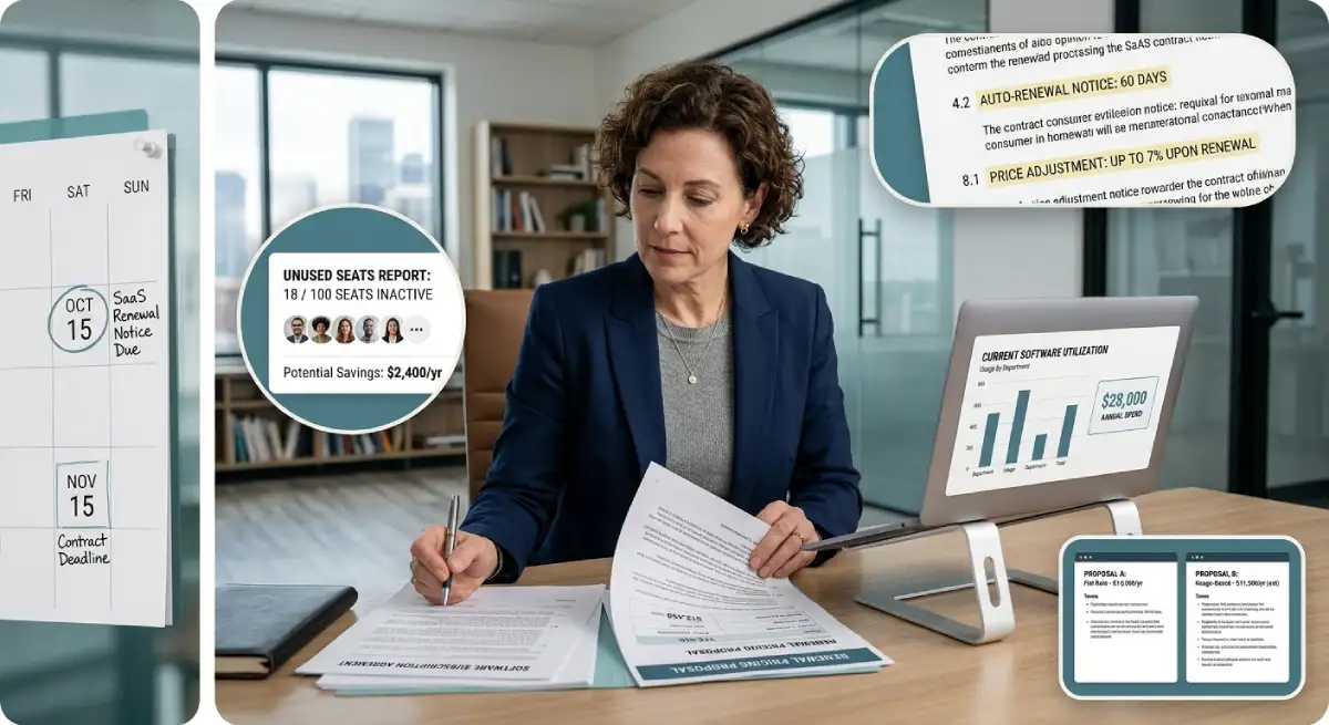 SaaS contract negotiation for small business with pricing and renewal terms