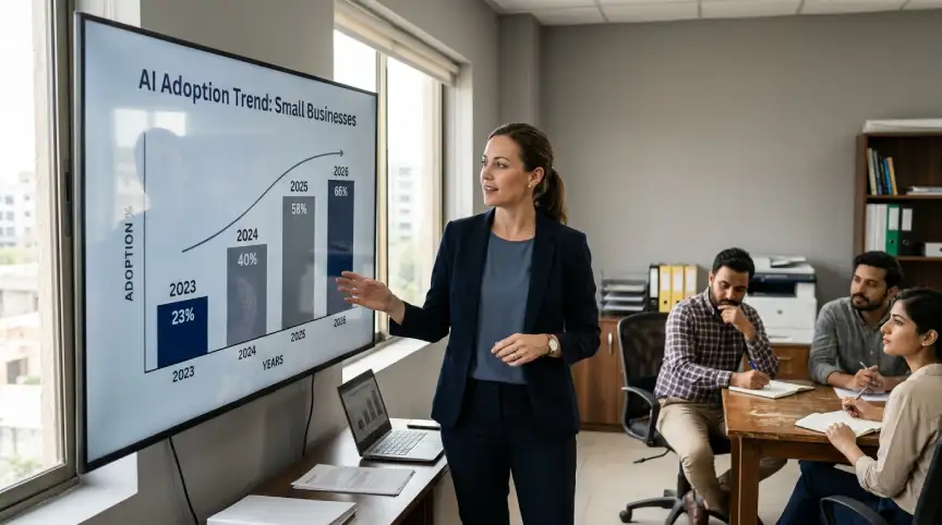 Chart showing small business AI adoption rising to 66% in 2026