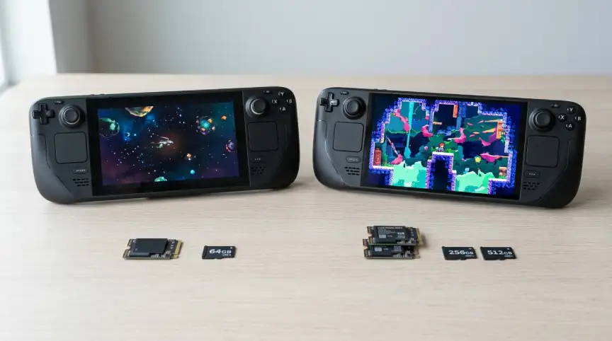 Steam Deck LCD and OLED consoles with SSD and microSD storage