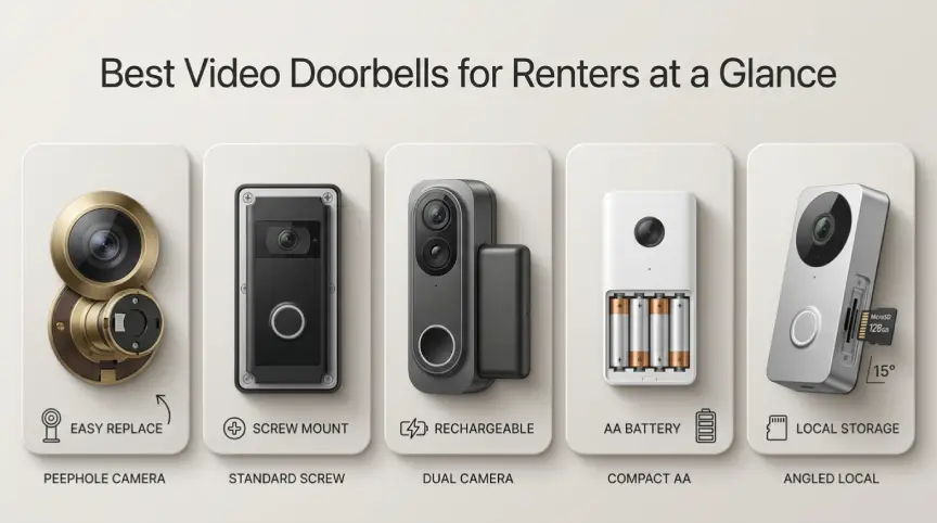 Comparison of Ring, eufy, Blink, and Google Nest video doorbells for renters
