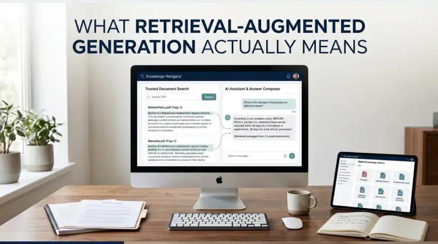 AI assistant retrieving trusted documents before generating an answer