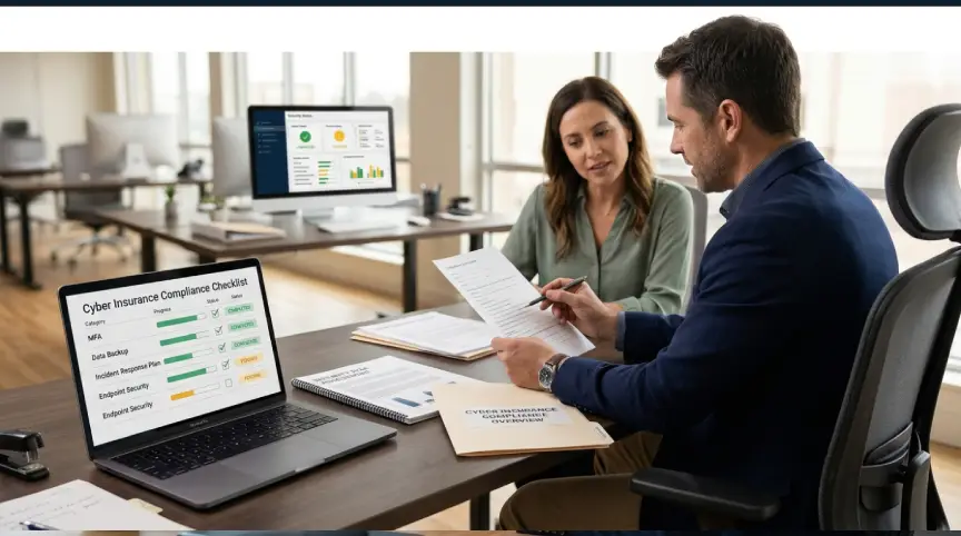 MSP and business owner reviewing a cyber insurance questionnaire
